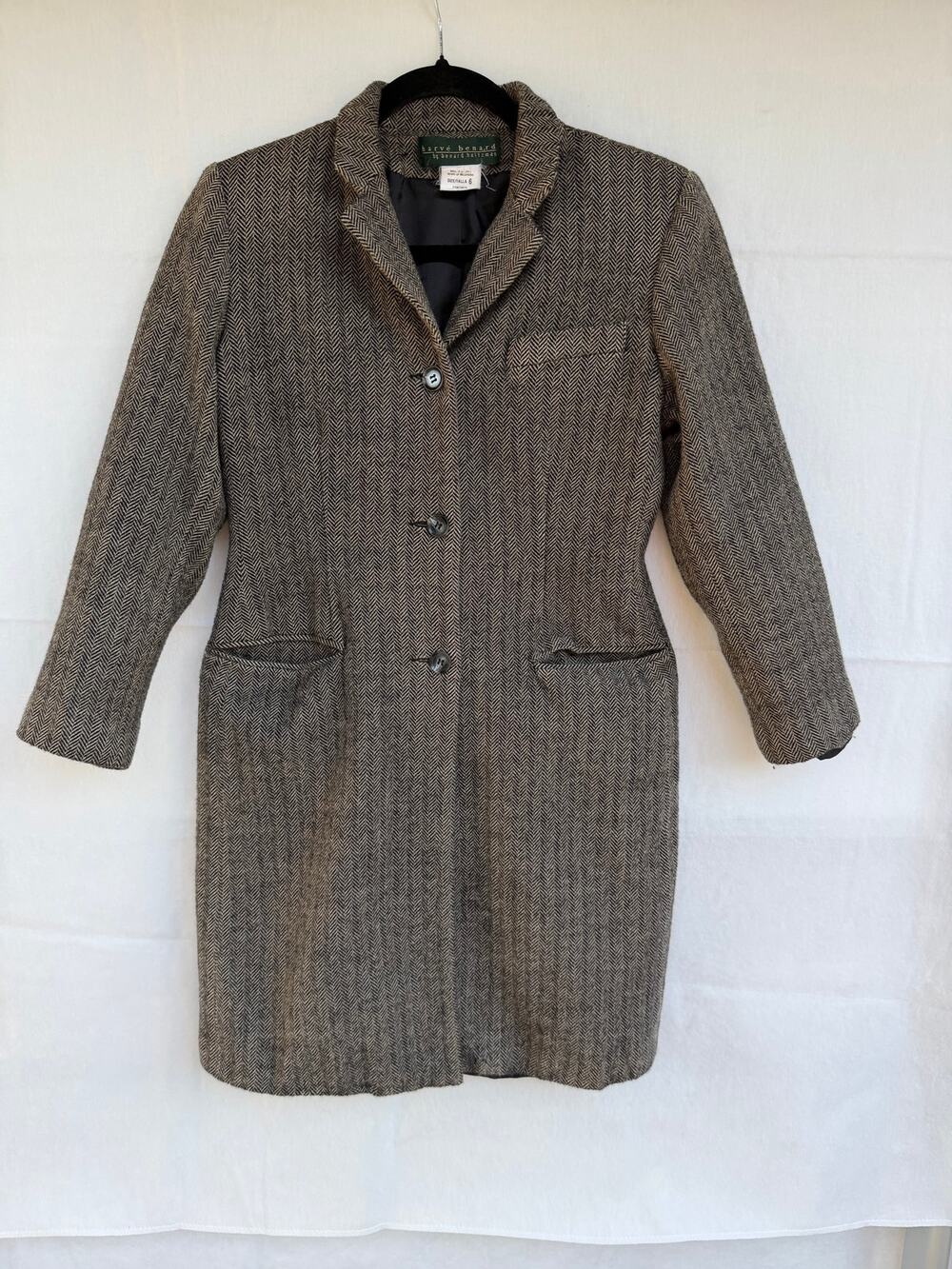 VTG Harve Benard. Women's 100% Wool Brown Herringbone Coat Jacket (Size 6)